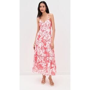 NWT Ro's Garden Brittany Midi Floral Lightweight Resort Dress Pink Tiffany XS